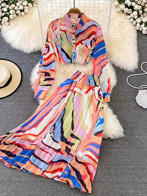 Variant image for Dam Hög Midja Kjol Färgglad Chiffon-2