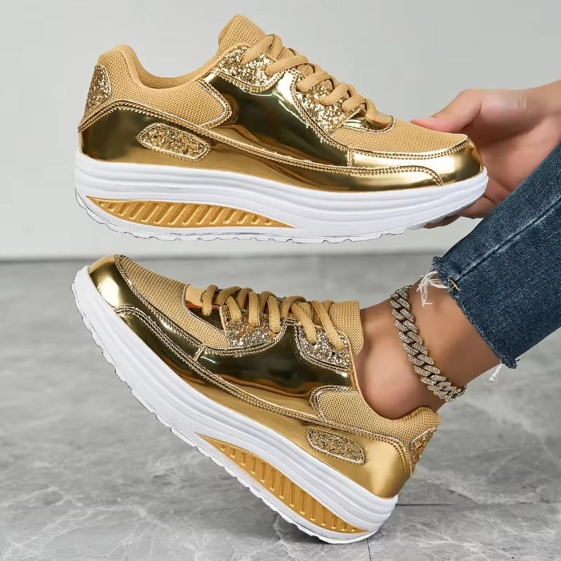 Dam Sneakers Plattform Syntetiskt Läder Modern Snörning 3