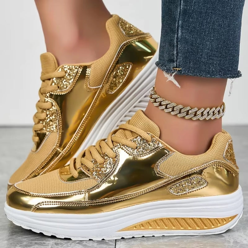 Dam Sneakers Plattform Syntetiskt Läder Modern Snörning 4