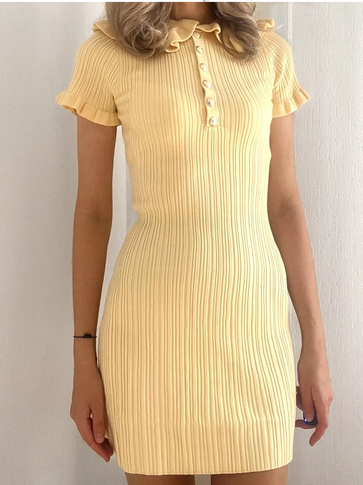 Kvinnors Miniklänning Slim Fit Stickad Polyester med Fallande Krage 5