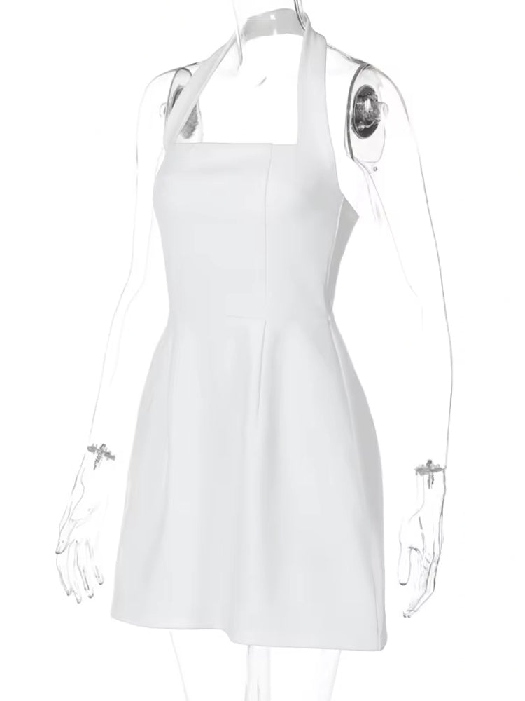 Kvinna Kort Klänning Halterneck A-Line Polyester för Sommar-4