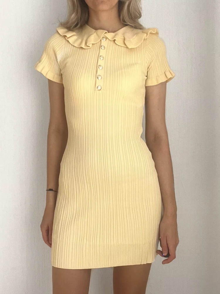 Kvinnors Miniklänning Slim Fit Stickad Polyester med Fallande Krage 6