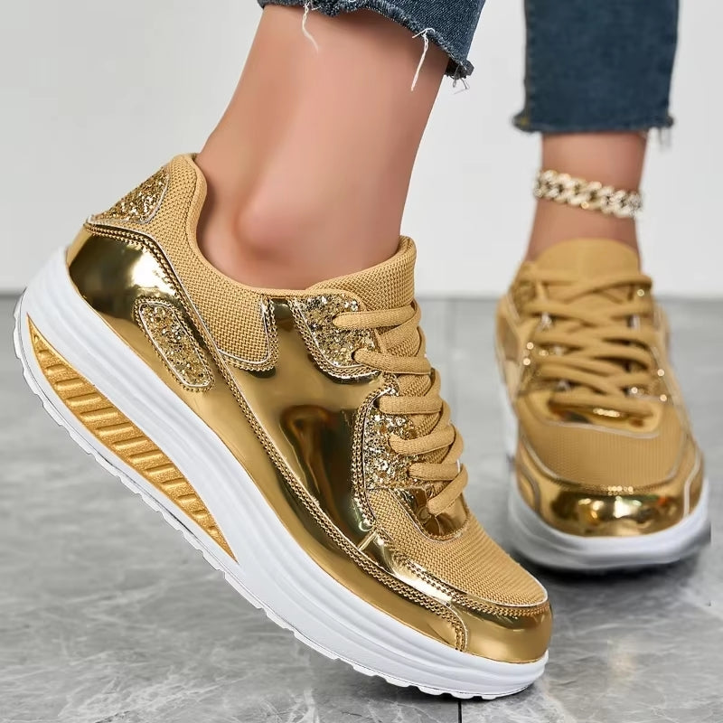 Dam Sneakers Plattform Syntetiskt Läder Modern Snörning 6