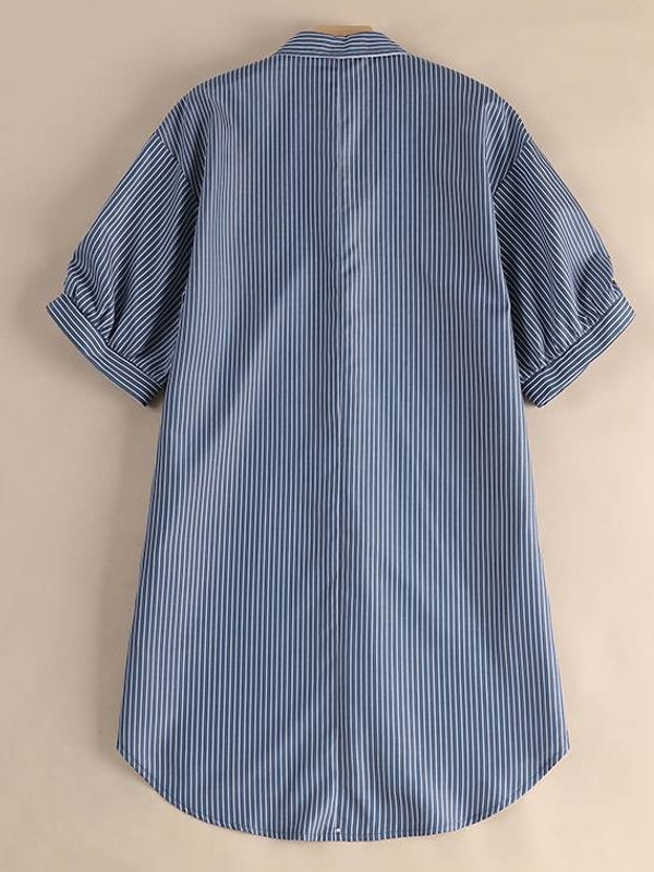 Skjortklänning Dam V-ringning Randig Polyester Knälång 6