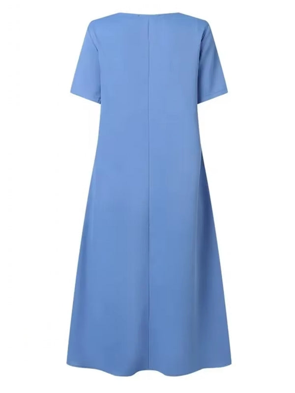 Kvinna Lång Klänning O-hals Bomull Polyester-5