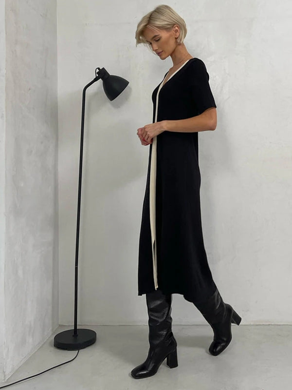 Dam Maxiklänning Kortärmad Vintage Syntetfiber A-linjeformad V-hals Slim Fit-6