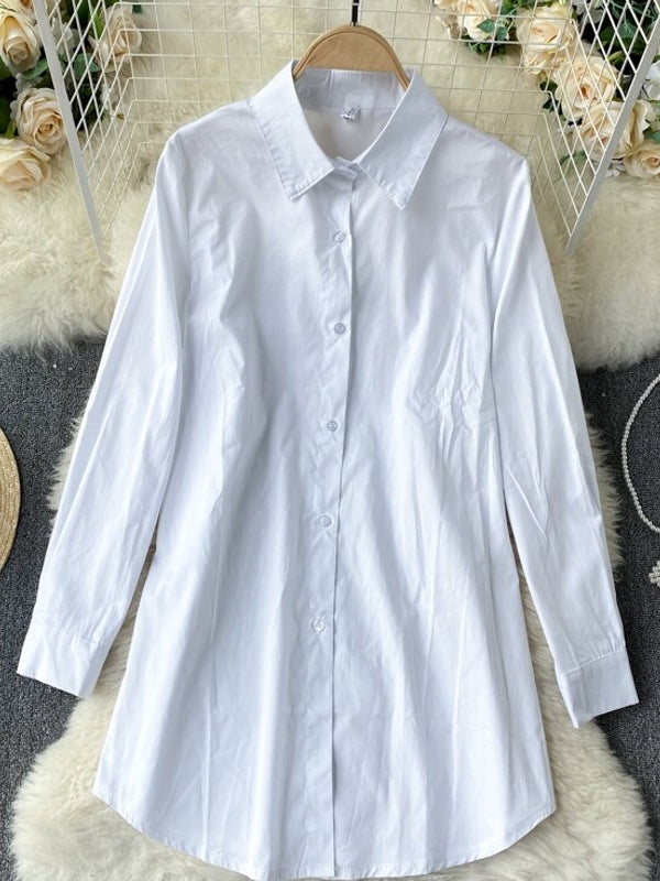 Kvinnors Tvådelad Outfit med Bälte – Vit Blus i Polyester med Klassisk Krage och Långa Ärmar 3