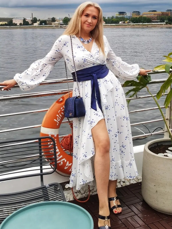 Långklänning Dam Boho Prickig Chiffong för Fest och Bröllop-4