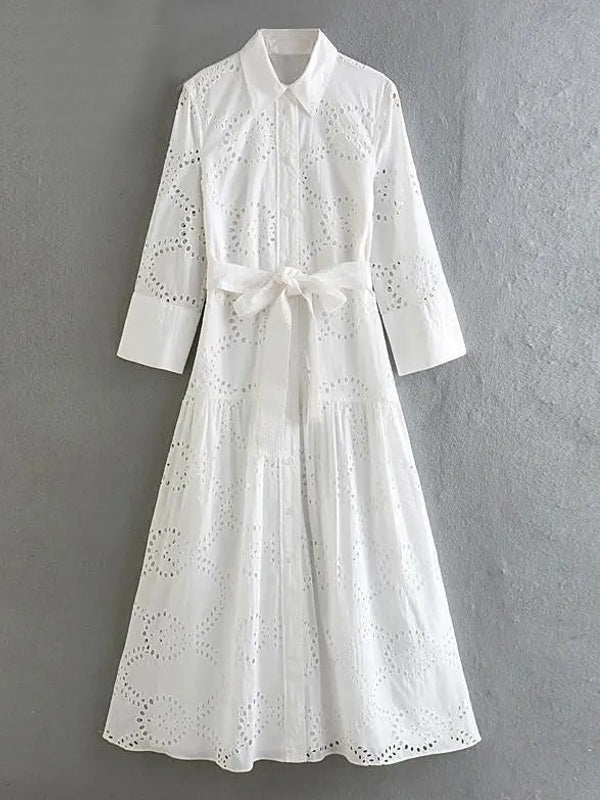 Dam Midi Klänning Hålstickad Polyester Elegant-6