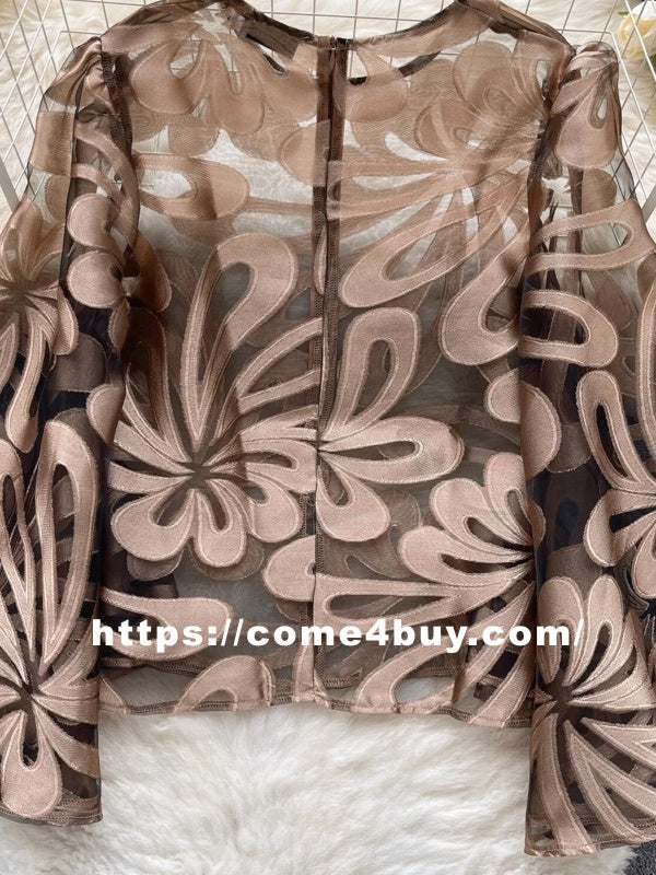 Kvinnors Avslappnad Blus Broderad Gasväv Polyester Bomullslinne-5