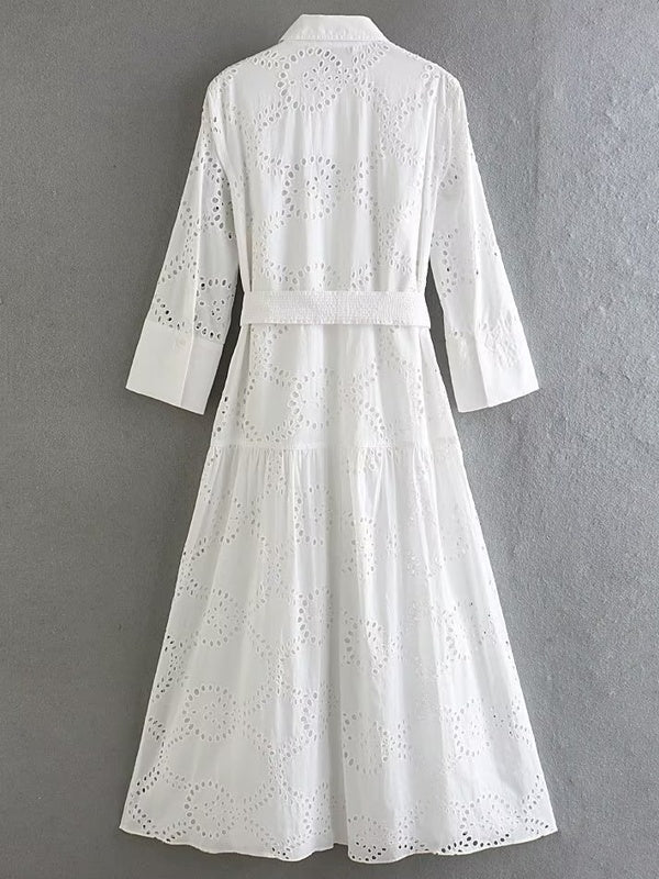 Dam Midi Klänning Hålstickad Polyester Elegant-5