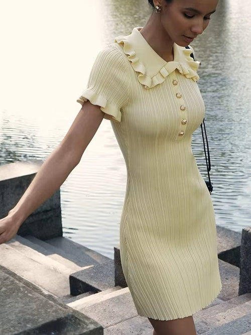 Kvinnors Miniklänning Slim Fit Stickad Polyester med Fallande Krage 1