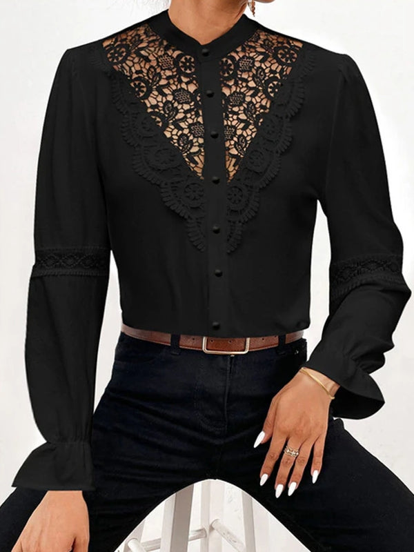 Dam Blus Långa Ärmar Blommönster Polyester V-Hals-5