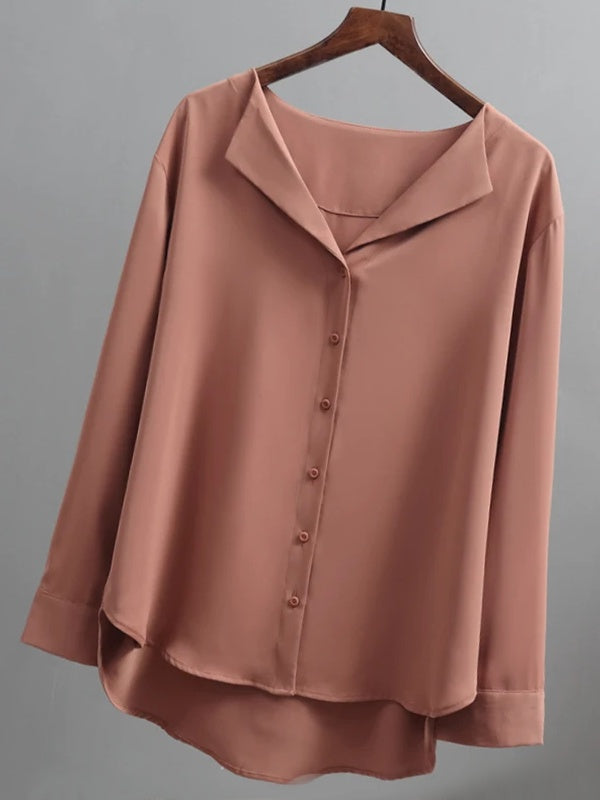 Kvinnors Långärmad Skjorta Chic Crested Krage Polyester-2