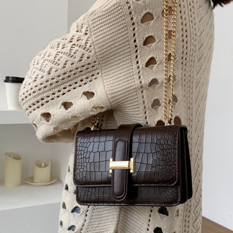 Dam Axelväska Vintage Stil PU Läder Med Inre Ficka-2