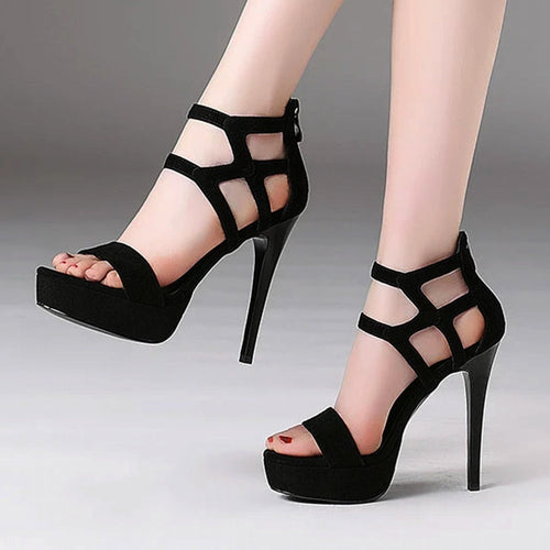 Dam Sandaler Höga Klackar Mikrofiber 11 cm Öppen Tå-1