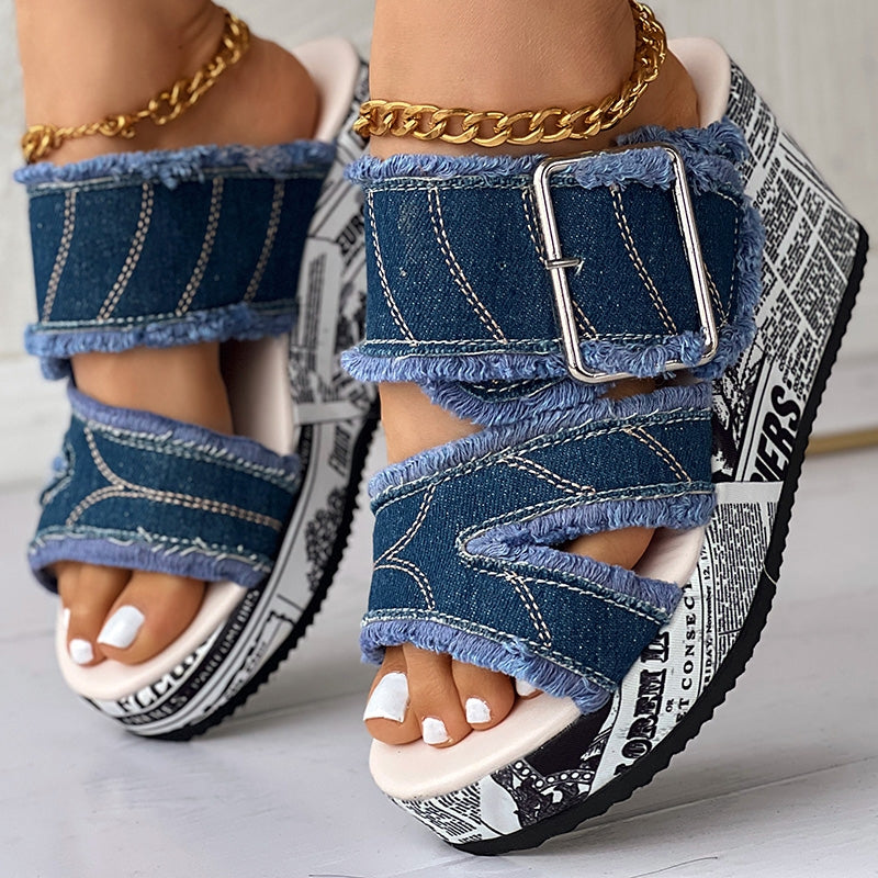 Dam Sandaler Plattform Denim med Spännen-2