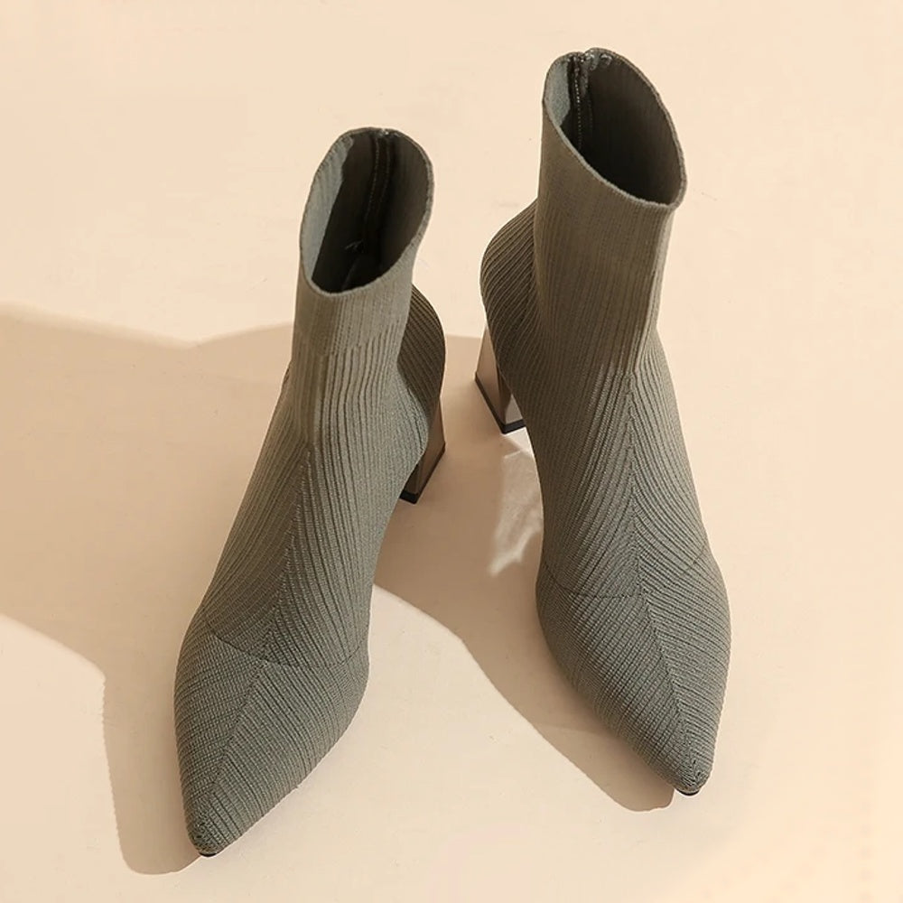 Dam Ankelstövlar Spetsig Design Flexibelt Tyg 8 cm Klack-3