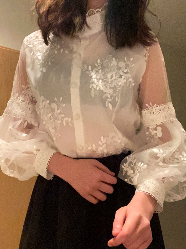 Damblus Puffärmar Ståkrage Polyester 3