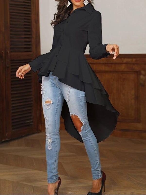 Variant image for Dam Skjorta Ruffle Asymmetrisk Polyester med Långa Ärmar-8