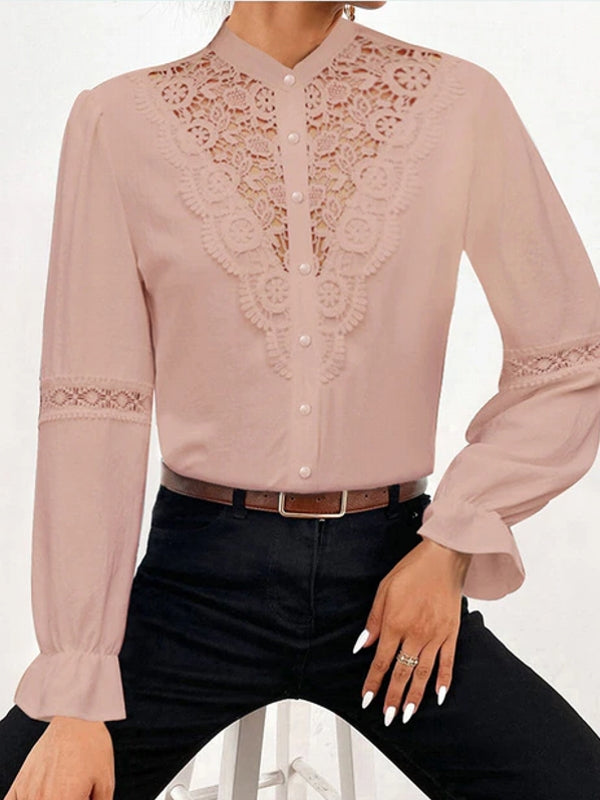 Variant image for Dam Blus Långa Ärmar Blommönster Polyester V-Hals-1