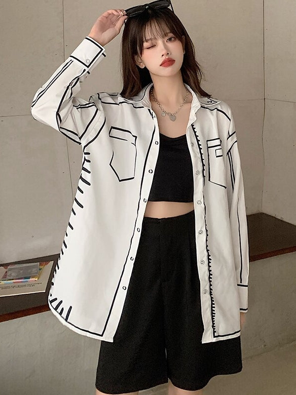 Dam Blus Graffiti Tryck Polyester-3