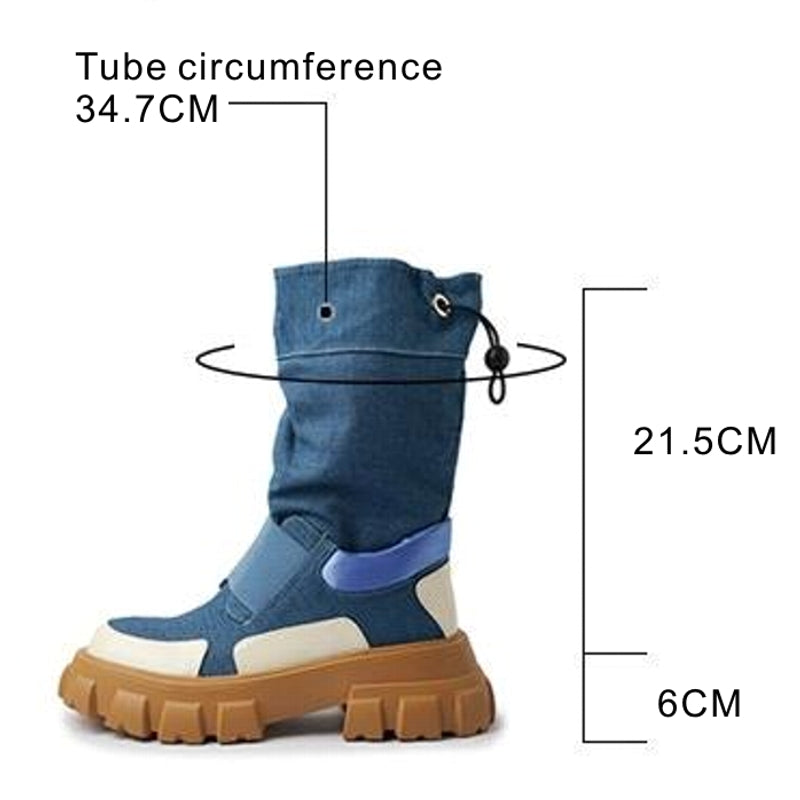 Dam Stövlar Slip-On i Cowboy Stil av Denim med Mikrofiberfoder – Rund Tå och 6 cm Klackhöjd 4