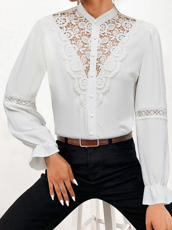 Variant image for Dam Blus Långa Ärmar Blommönster Polyester V-Hals-11