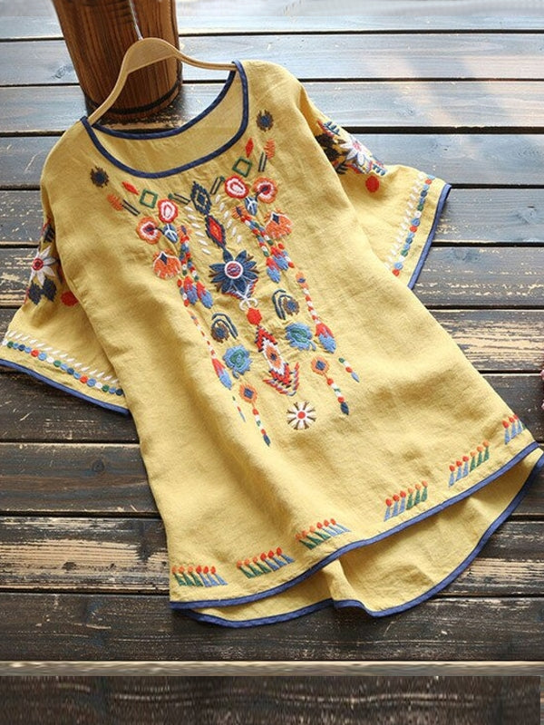 Variant image for Dam T-shirt Oversized Blommig Broderi Bomull och Linne-13