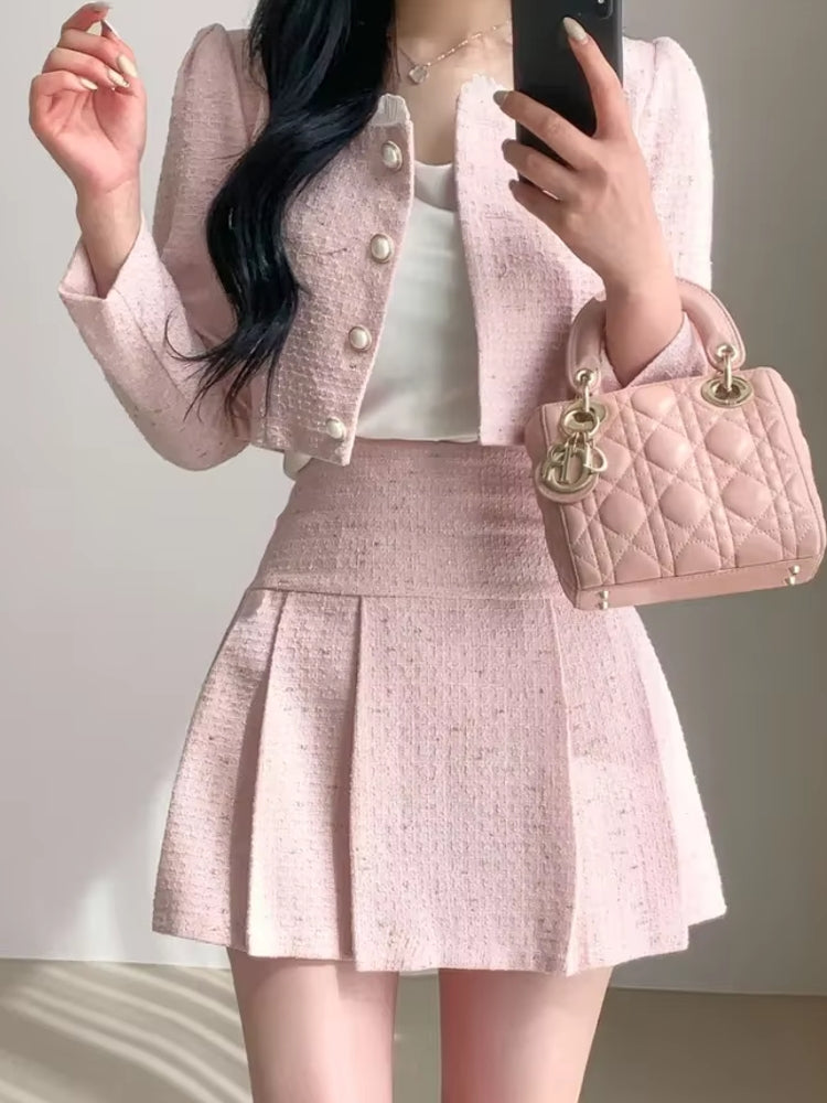 Kvinnors Tweedjacka Set med Skräddarsydd Minikjol Polyester-4