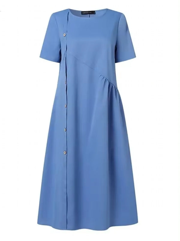 Kvinna Lång Klänning O-hals Bomull Polyester-4