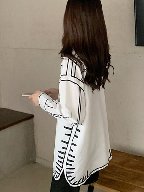 Dam Blus Graffiti Tryck Polyester-6