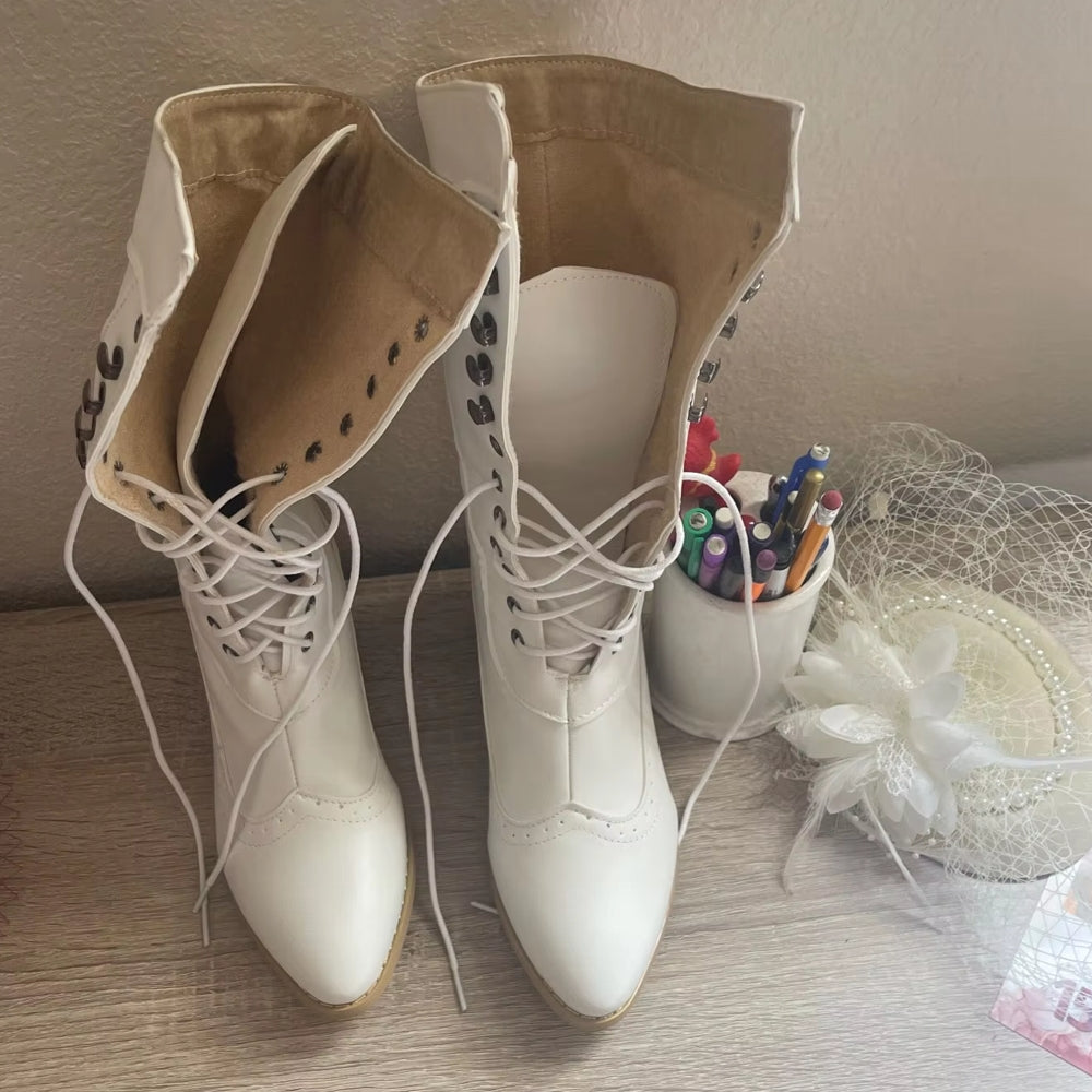 Kvinnors Riddarstövlar Höga Klackar PU-Läder-2