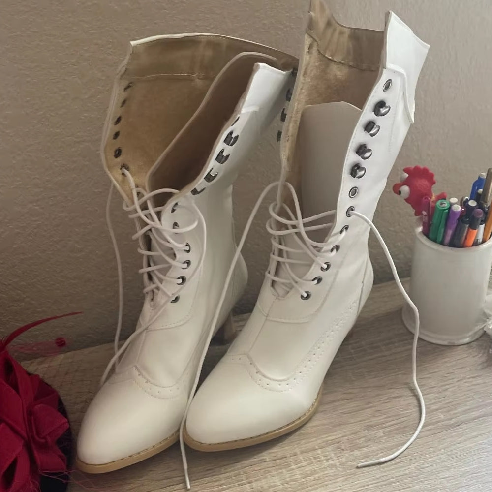 Kvinnors Riddarstövlar Höga Klackar PU-Läder-3