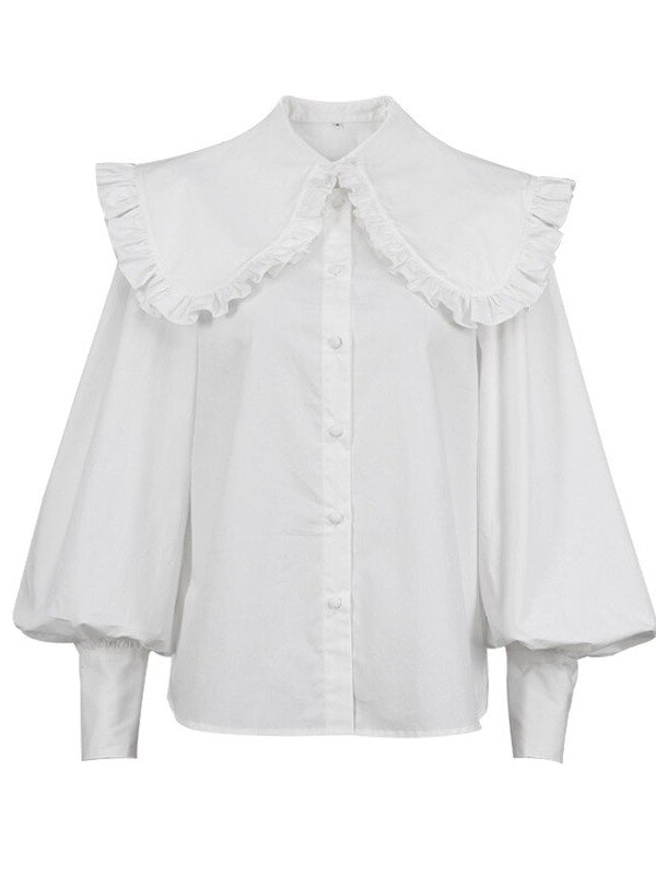 Kvinnors Skjorta med Peter Pan Krage och Puffärmar – 100% Bomull, Avslappnad Passform, Finns i S, M, L 4