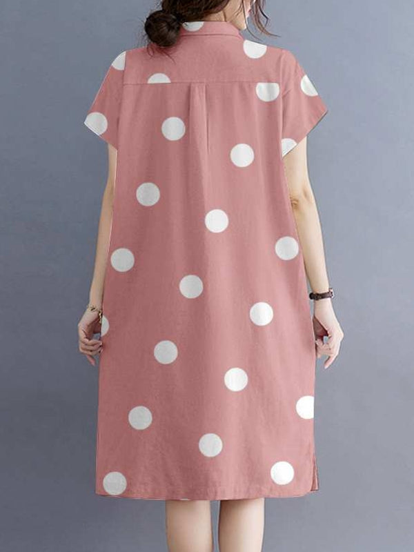 Kvinnors Midi Klänning Punkttryck Bomull med Fickor-4