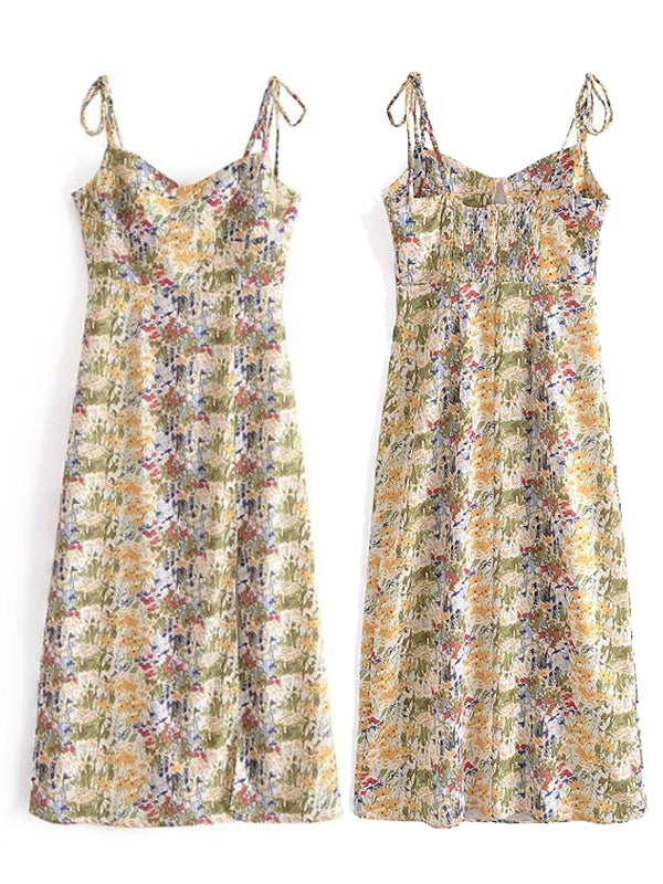 Dam Maxiklänning Axelfri Blommönster A-linje Polyester Sommar-4