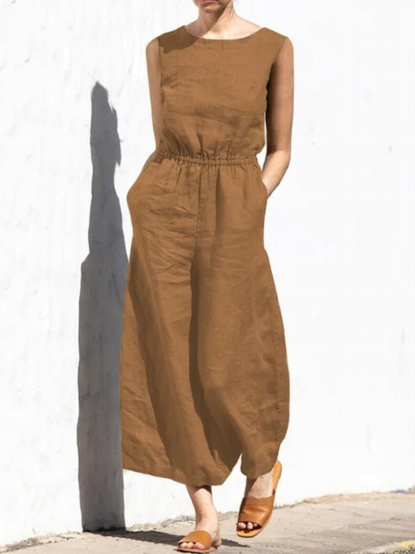 Dam Bodysuit i Bomull och Linne med Fickor-2