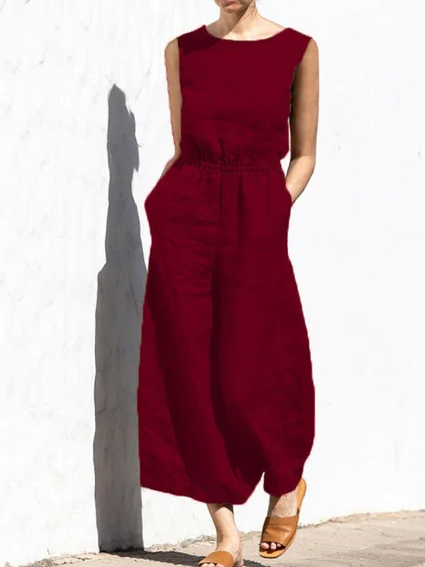 Dam Bodysuit i Bomull och Linne med Fickor-4
