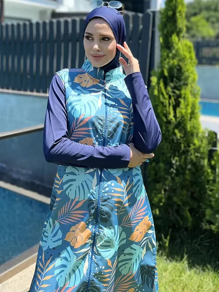 Dam Burkini Tredelad Set Långärmad Top Polyester-3