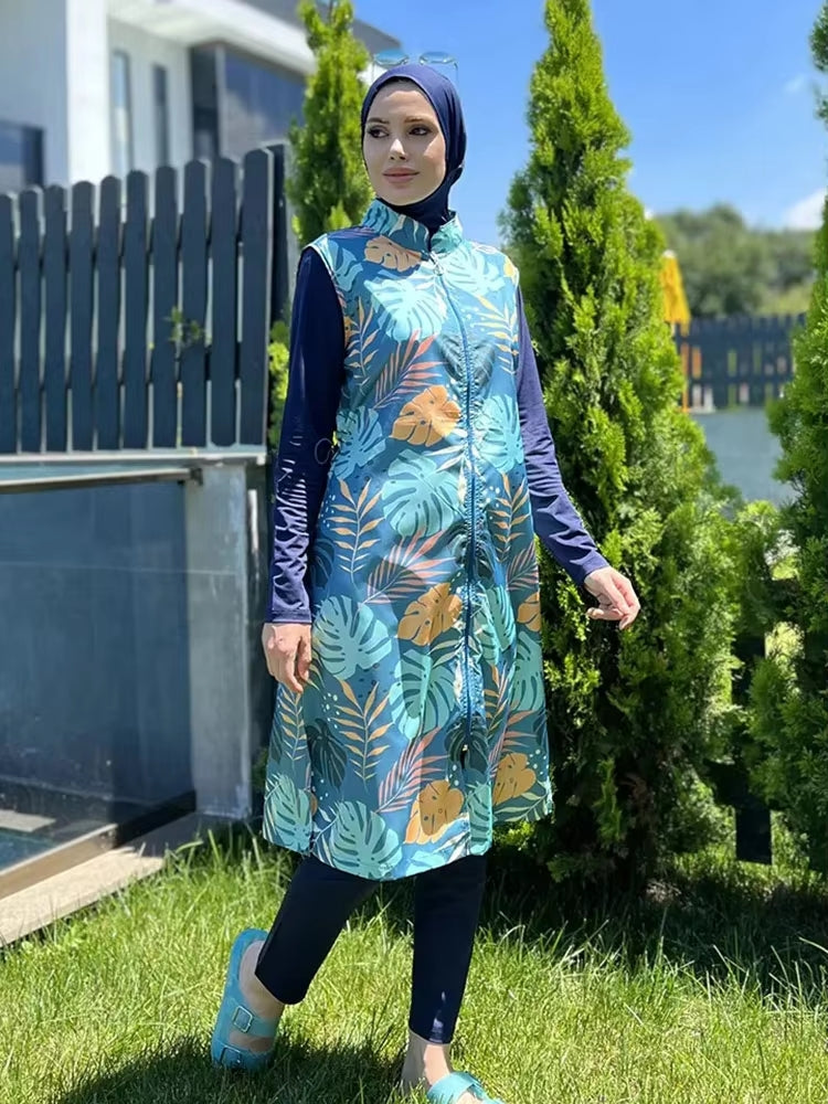 Dam Burkini Tredelad Set Långärmad Top Polyester-4