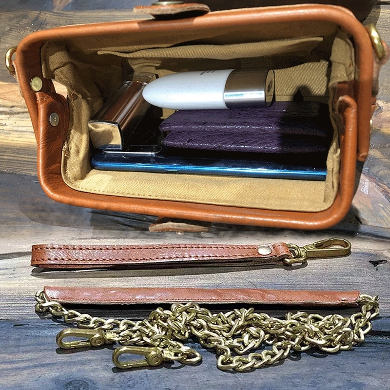 Dam Mini Axelväska Skinn med Metallkedja-3