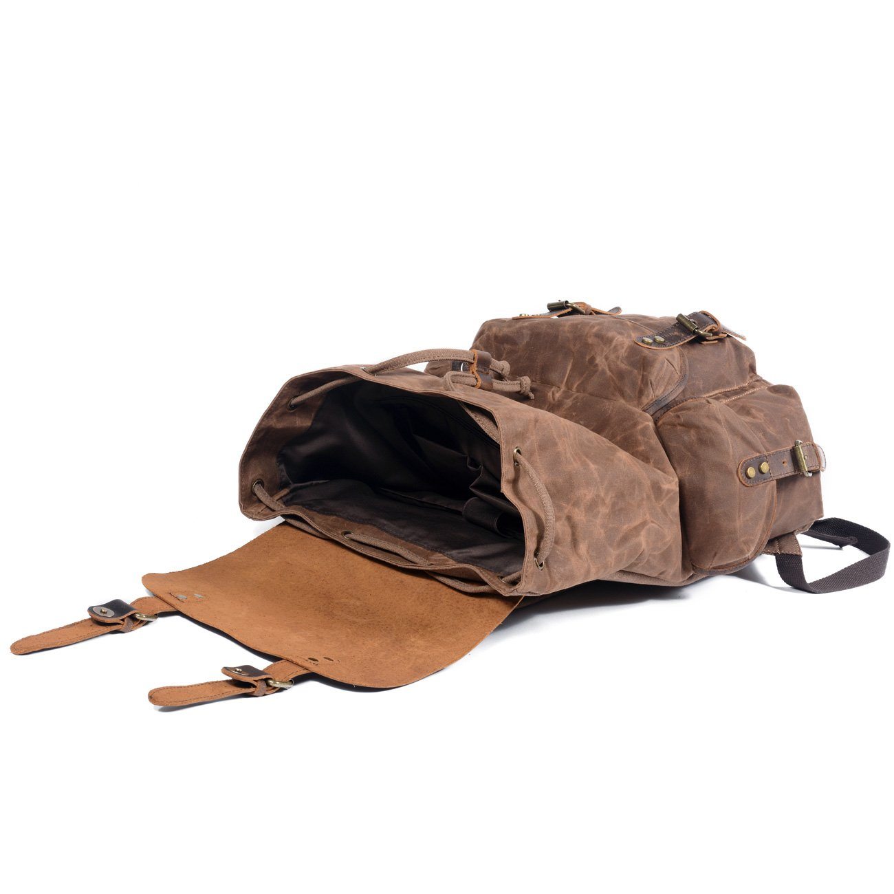 Unisex Ryggsäck Vintage Vaxat Canvas och Läder-6