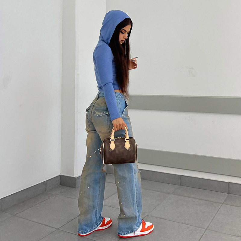 Dam Jeans Hög Midja Löst Fit Raka Ben Bomull 3
