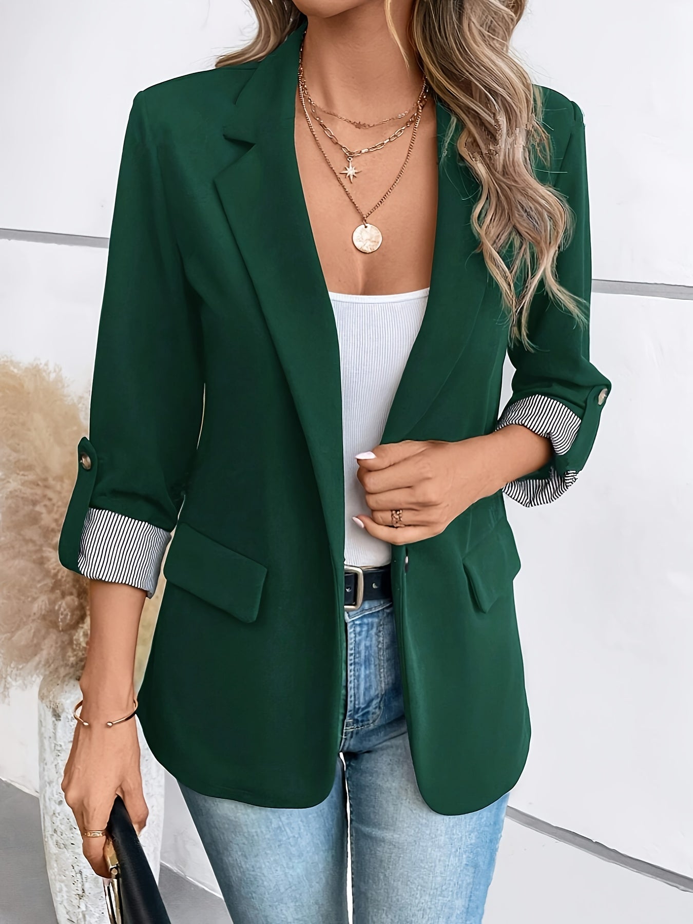 Variant image for Kvinna Lång Blazer Affärslook Högkvalitativt Tyg-13