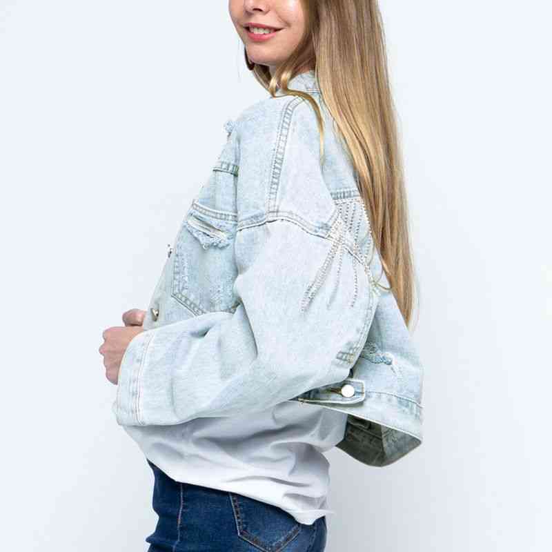 Dam Denimjacka i Högkvalitativ Denim med Klassisk Krage – Modern och Mångsidig Passform för Alla Tillfällen 4