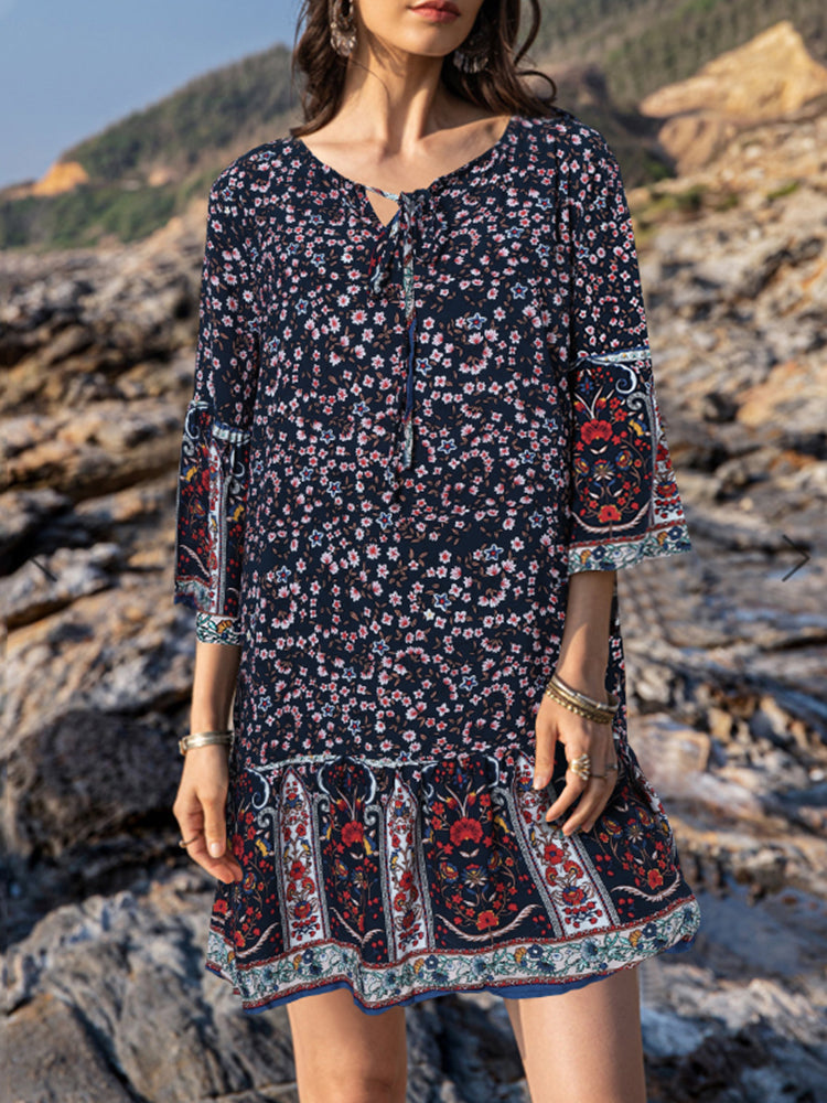 Variant image for Dam Mini Klänning Blommig O-hals 3/4 Ärmar Rayon-17