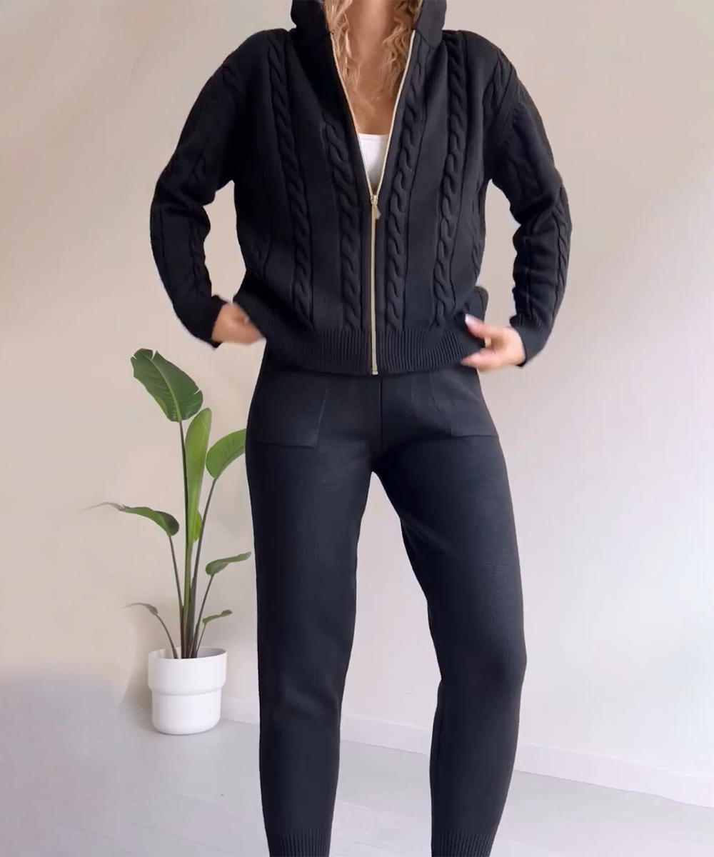 Variant image for Dam Tvådelad Uppsättning Cardigan och Jacquard Stickad Tröja i Högkvalitativ Bomull och Akrylblandning-7