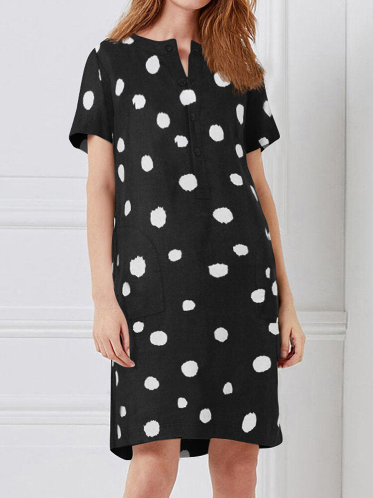 Variant image for Kvinnors Midi Klänning Punkttryck Bomull med Fickor-41