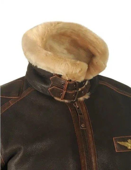 Herr Pilotjacka i Polyester med Syntetiskt Läder, Modern Design och Utsökt Konstgjord Päls-5